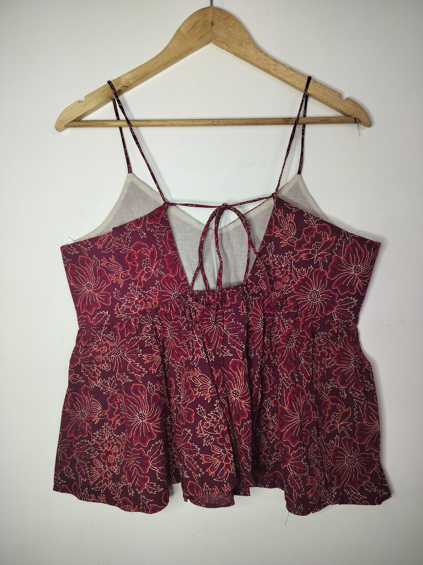 Wine Blossom Cotton Noodle Strap Top