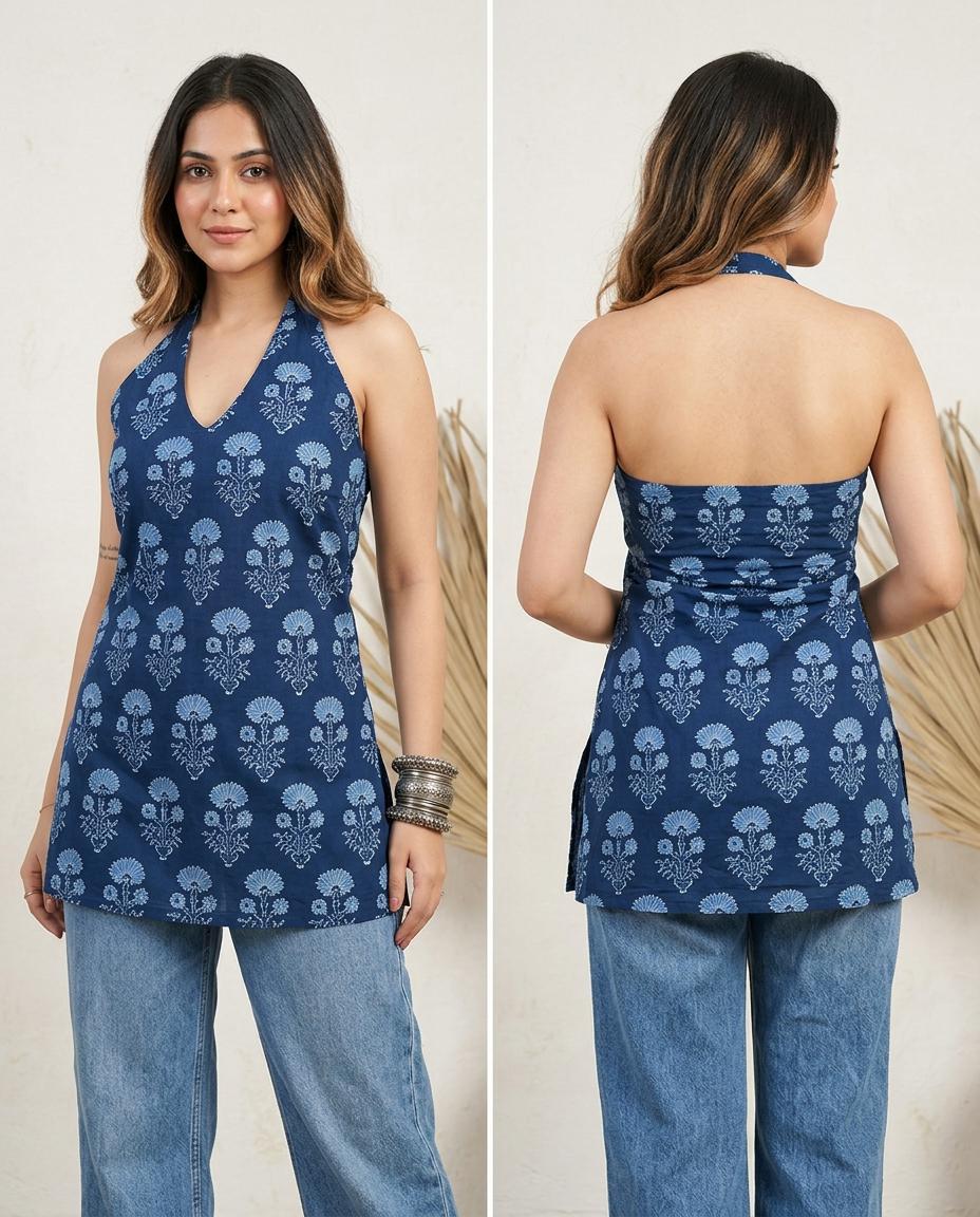 Navy Nostalgia Halter Neck Top