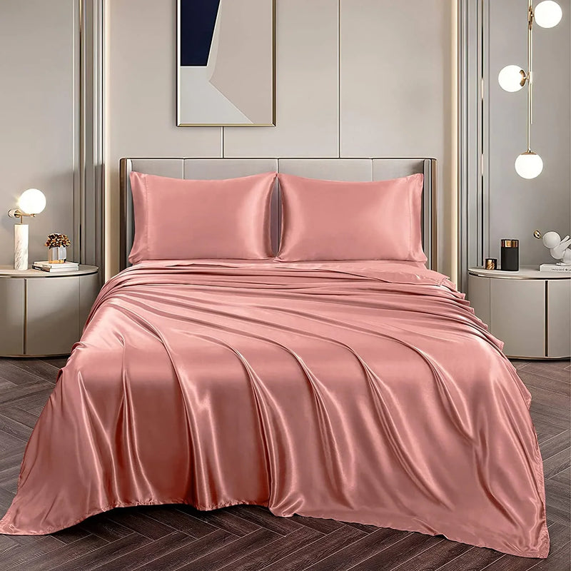 Satin Elastic Fitted Sheet & 2 Pillow Covers