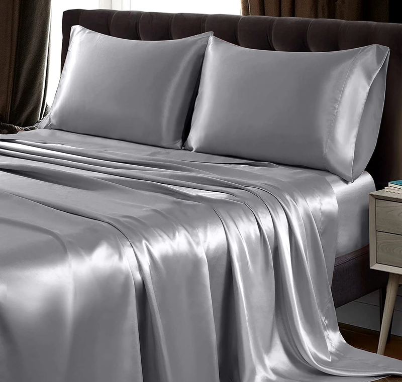 Satin Elastic Fitted Sheet & 2 Pillow Covers