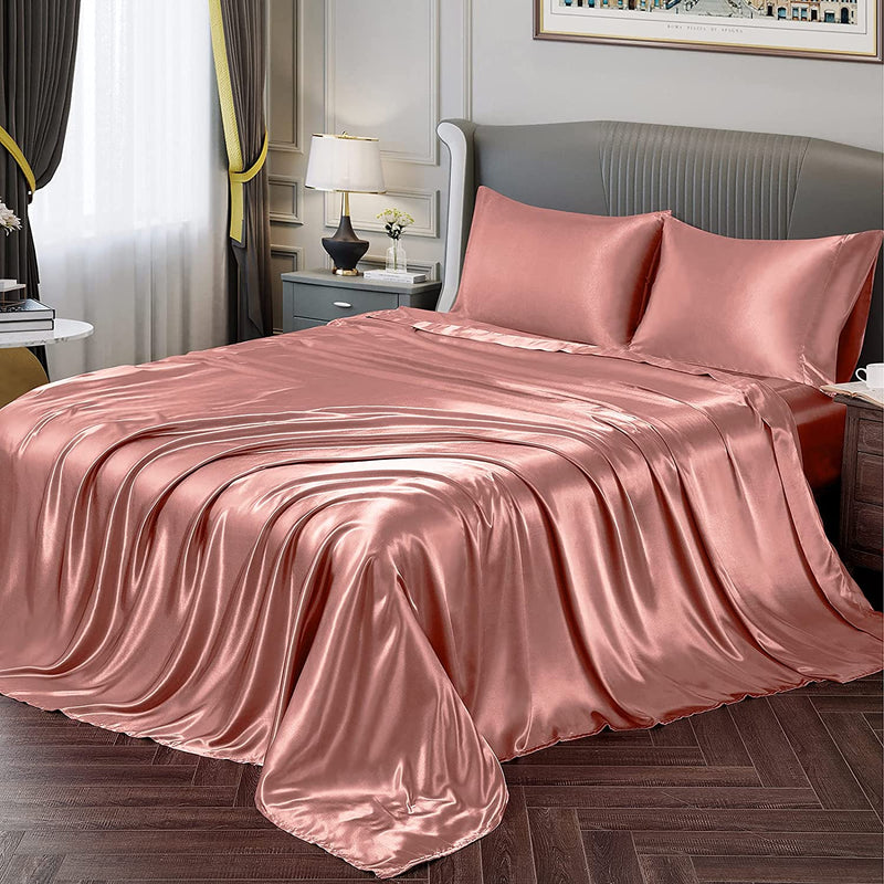 Satin Elastic Fitted Sheet & 2 Pillow Covers
