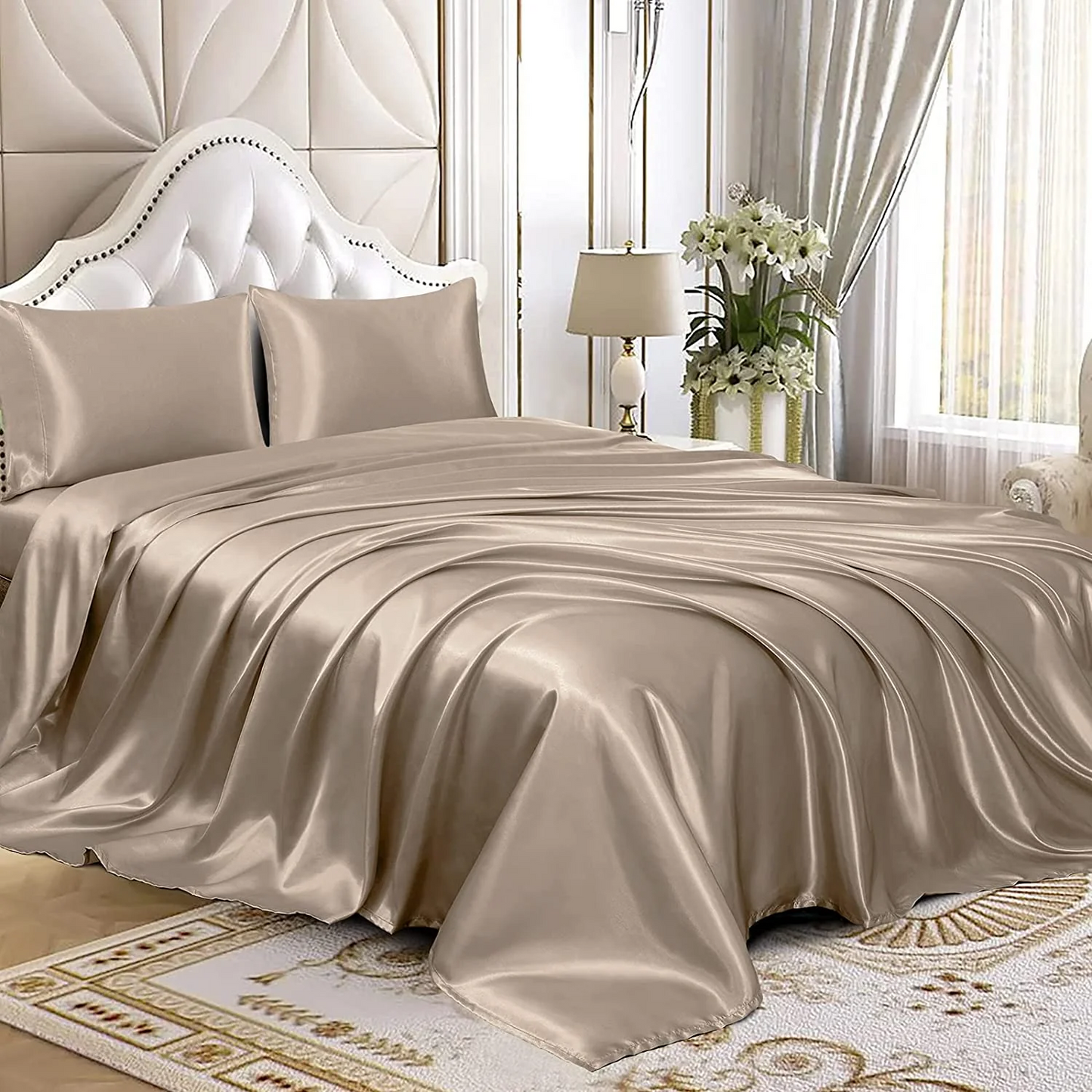 Satin Elastic Fitted Sheet & 2 Pillow Covers