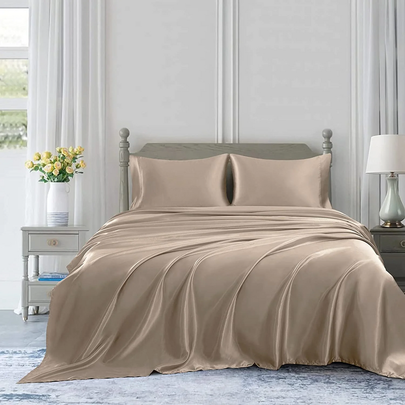 Satin Elastic Fitted Sheet & 2 Pillow Covers