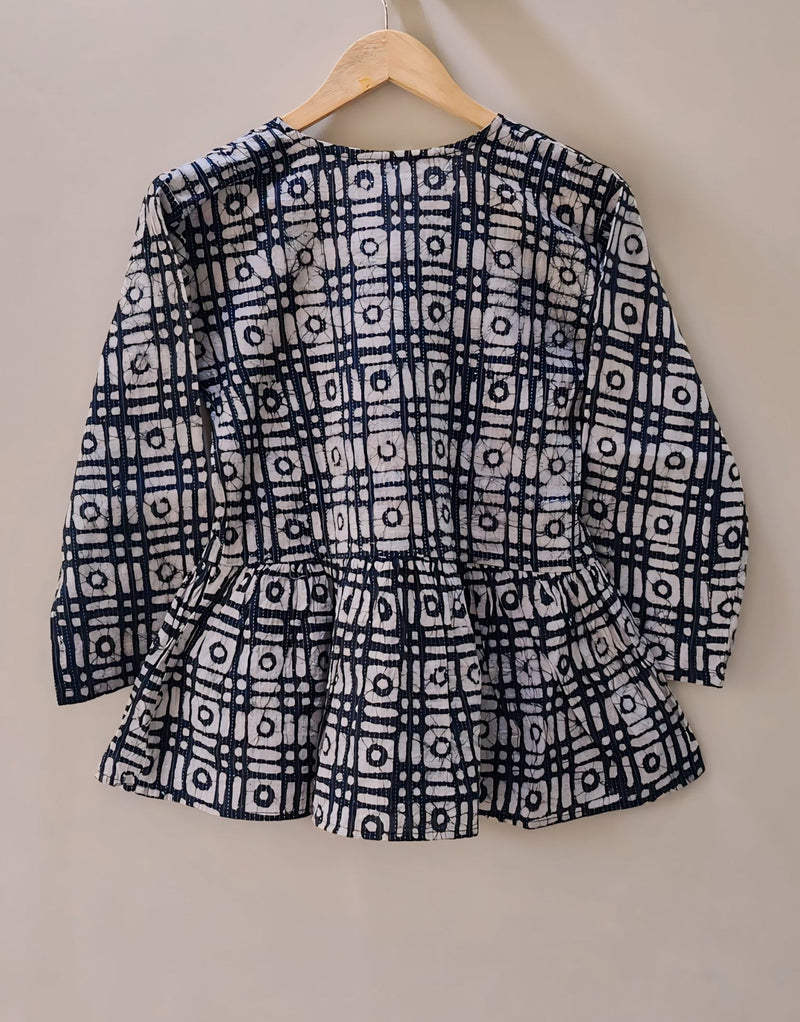 Checker Cotton Peplum Top (kantha fabric)