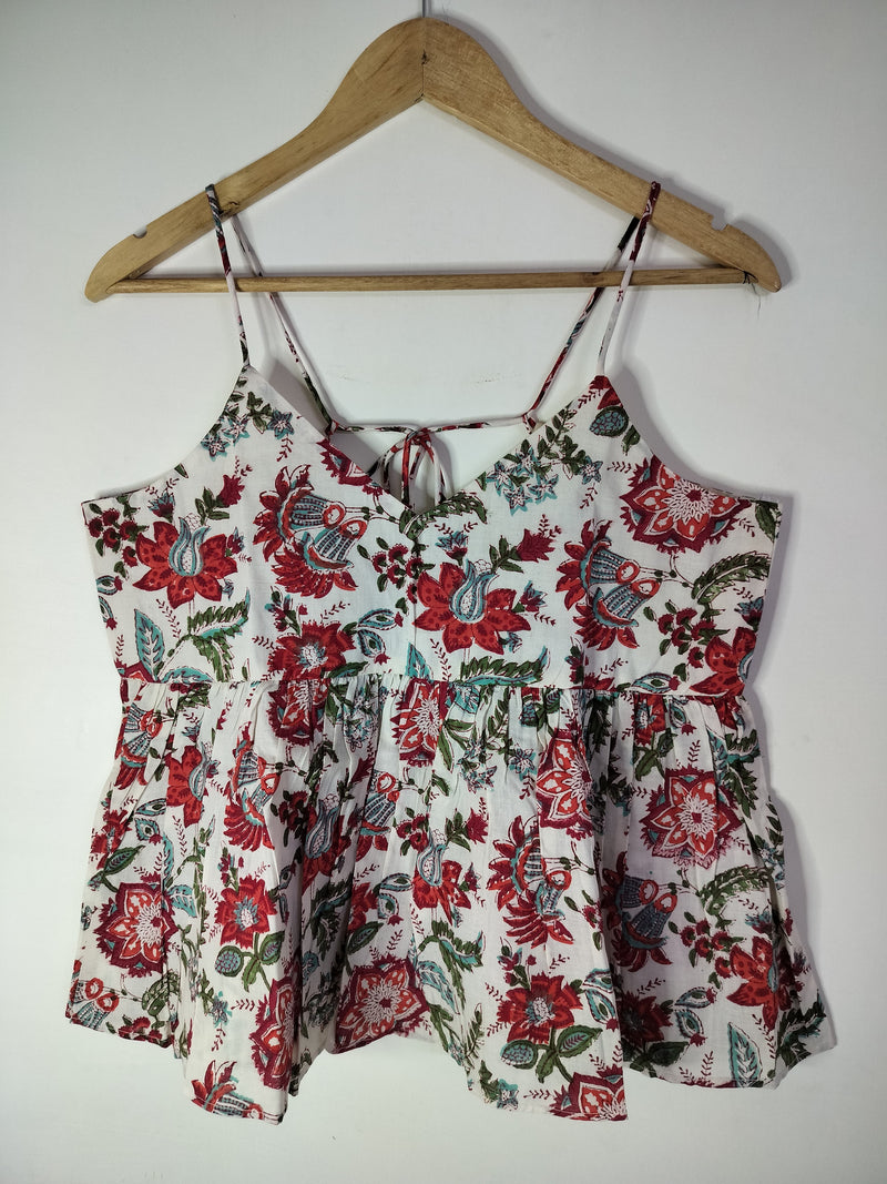 Blossom Whirl Cotton Noodle Strap Top