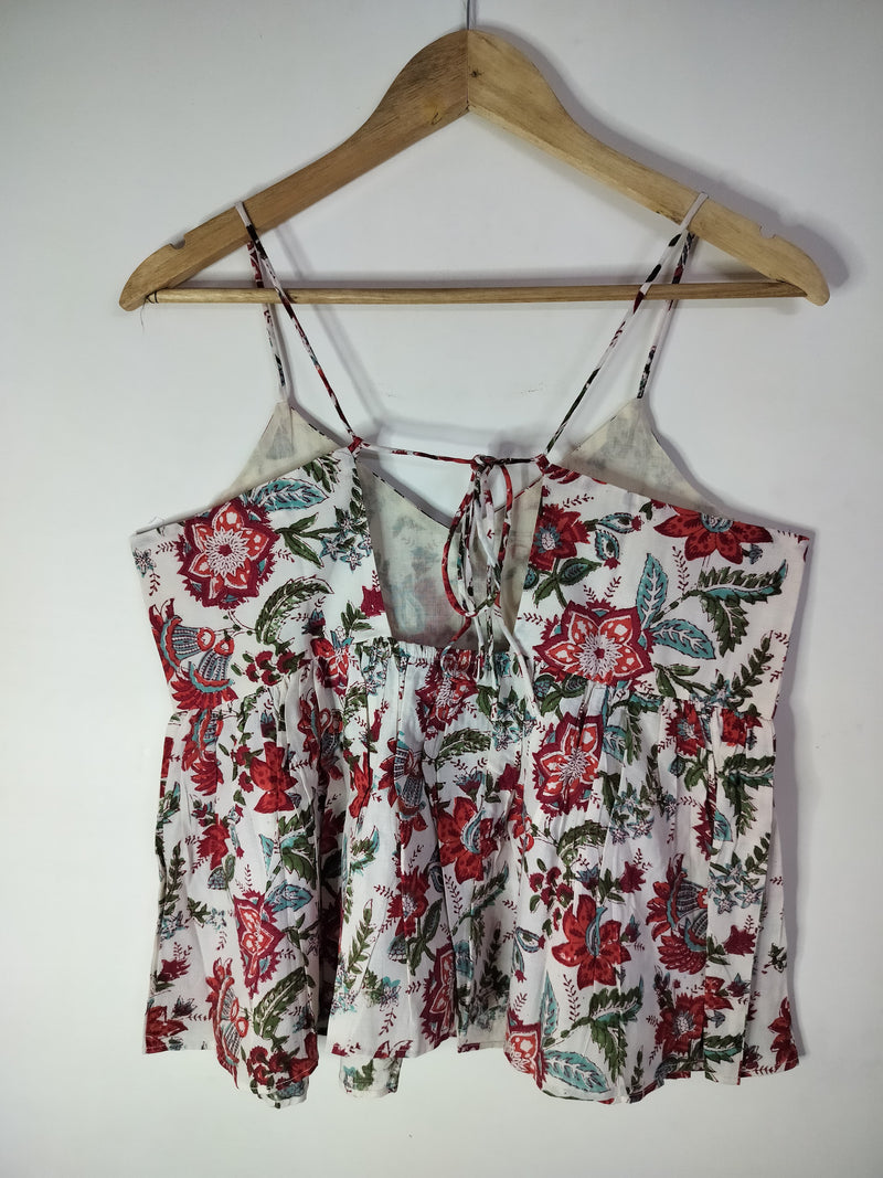 Blossom Whirl Cotton Noodle Strap Top