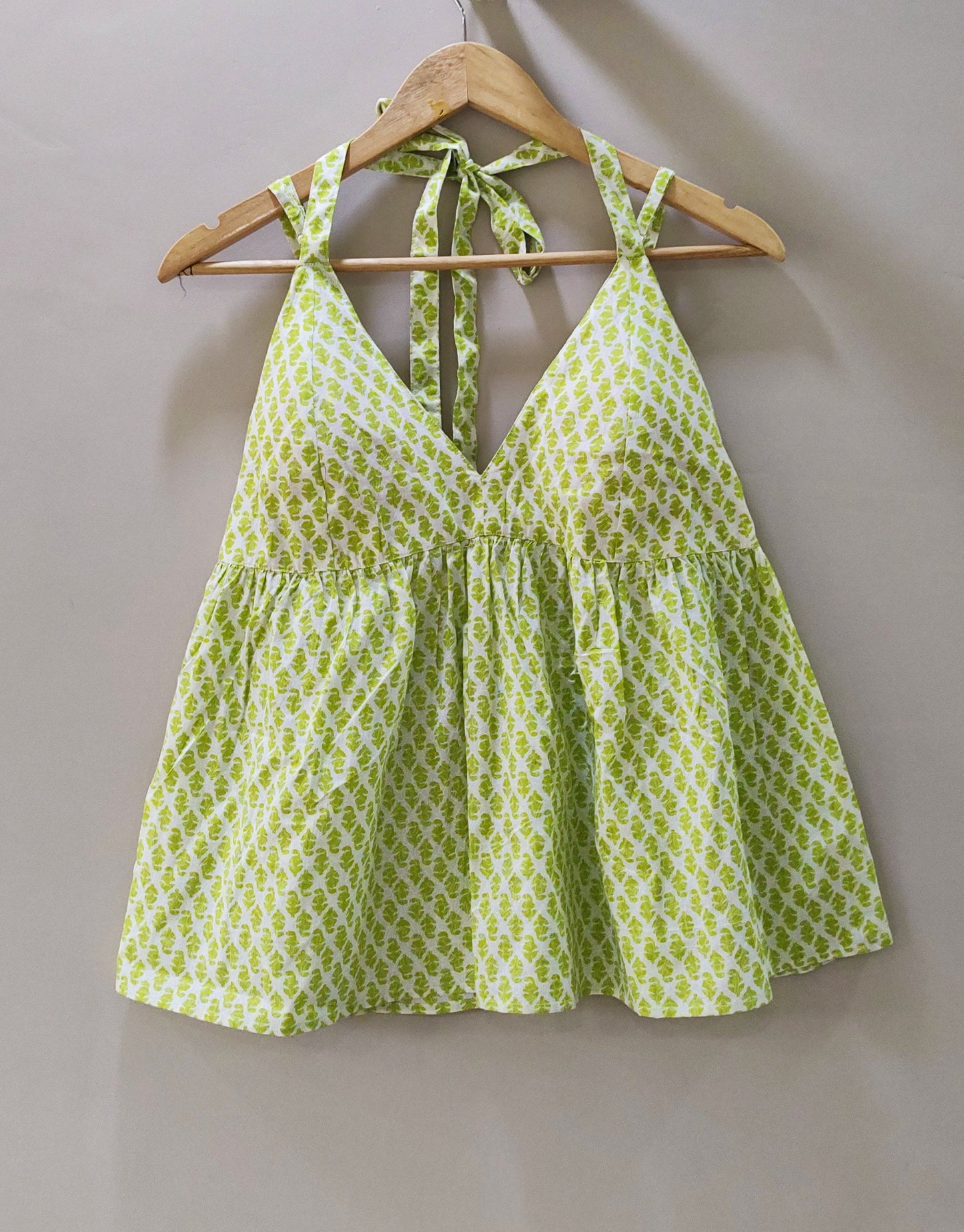 Sage Cotton Halter Neck Padded Top
