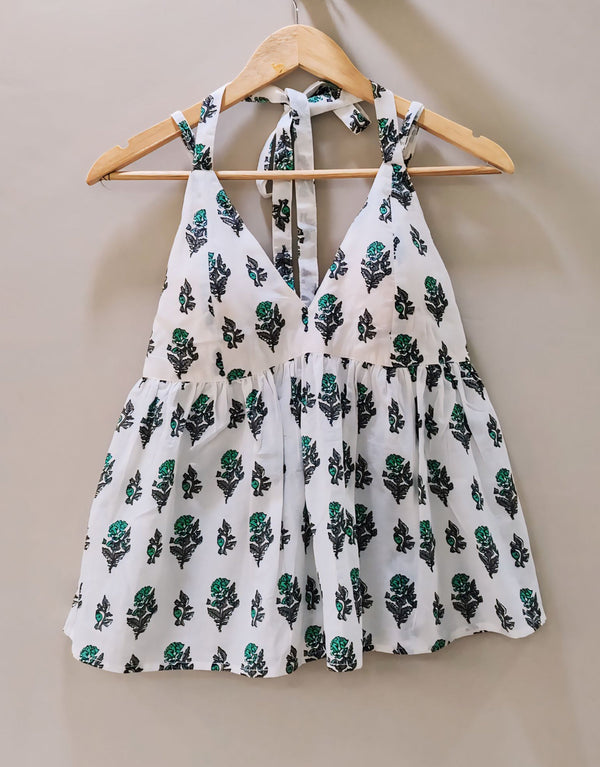 Creamy Cotton Halter Neck Padded Top