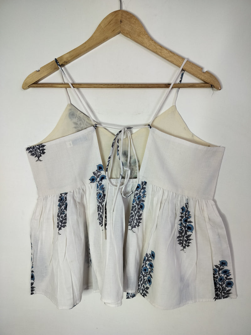 Indigo Blossom Cotton Noodle Strap Top