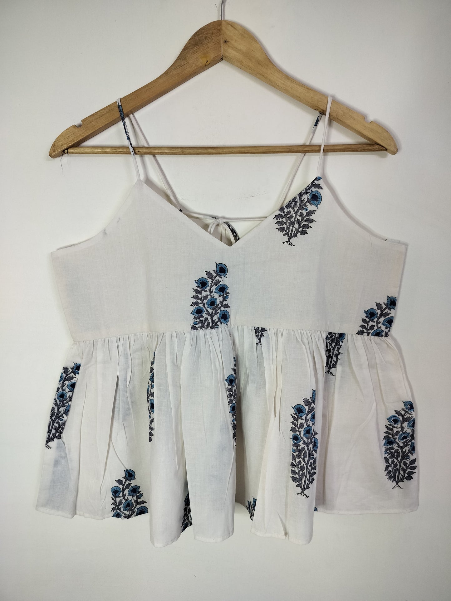 Indigo Blossom Cotton Noodle Strap Top