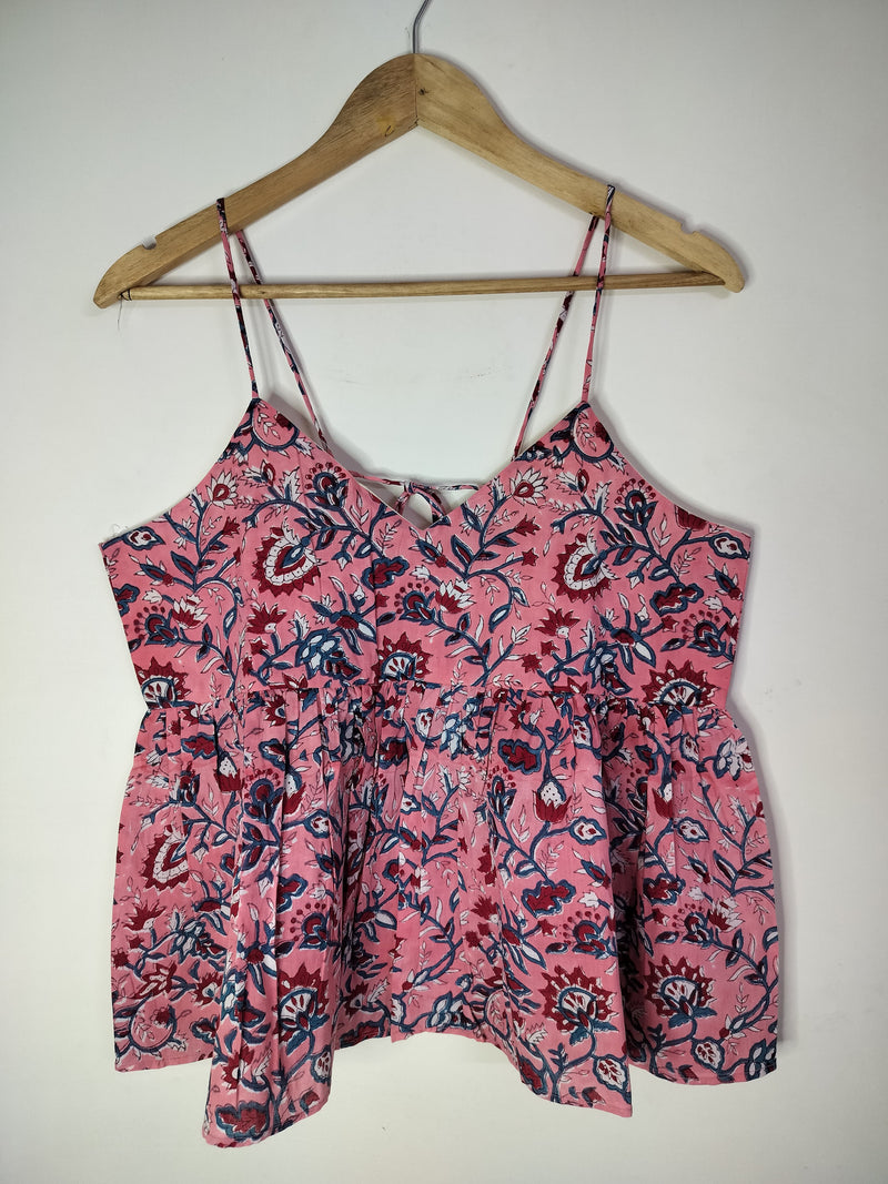 Midnight Petals Cotton Noodle Strap Top