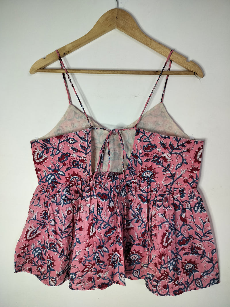 Midnight Petals Cotton Noodle Strap Top