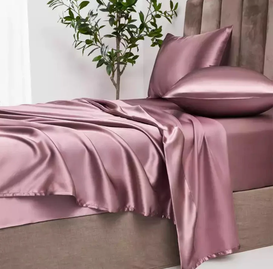 Satin Elastic Fitted Sheet & 2 Pillow Covers