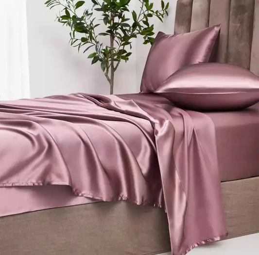 Satin Elastic Fitted Sheet & 2 Pillow Covers