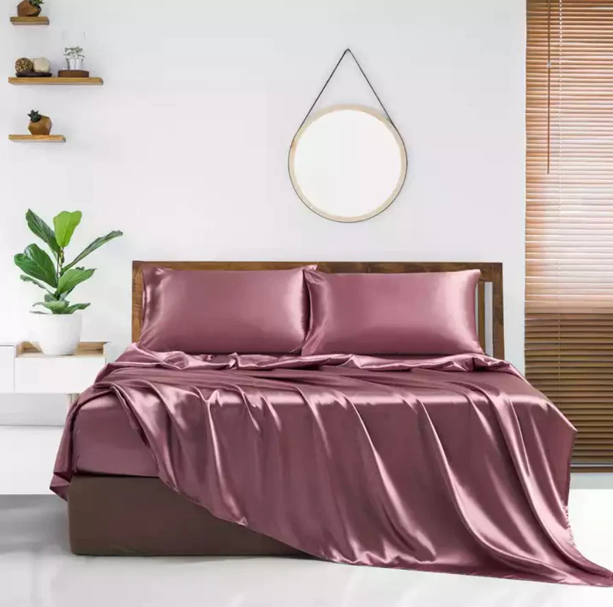 Satin Elastic Fitted Sheet & 2 Pillow Covers
