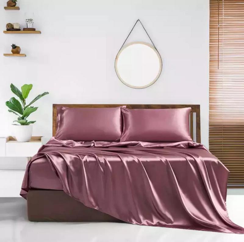 Satin Elastic Fitted Sheet & 2 Pillow Covers