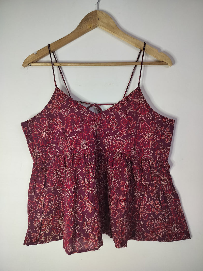 Wine Blossom Cotton Noodle Strap Top