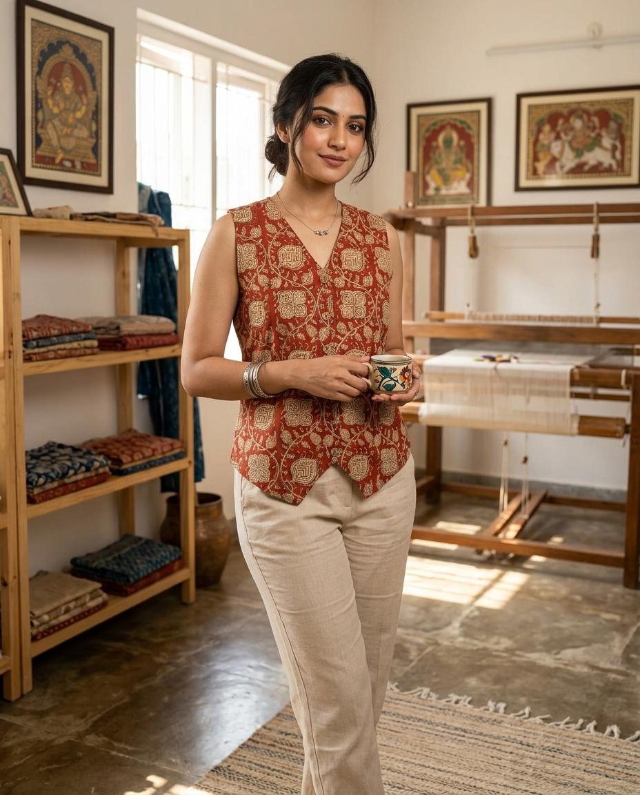 Terra Cotta Tiles Waist Coat Top