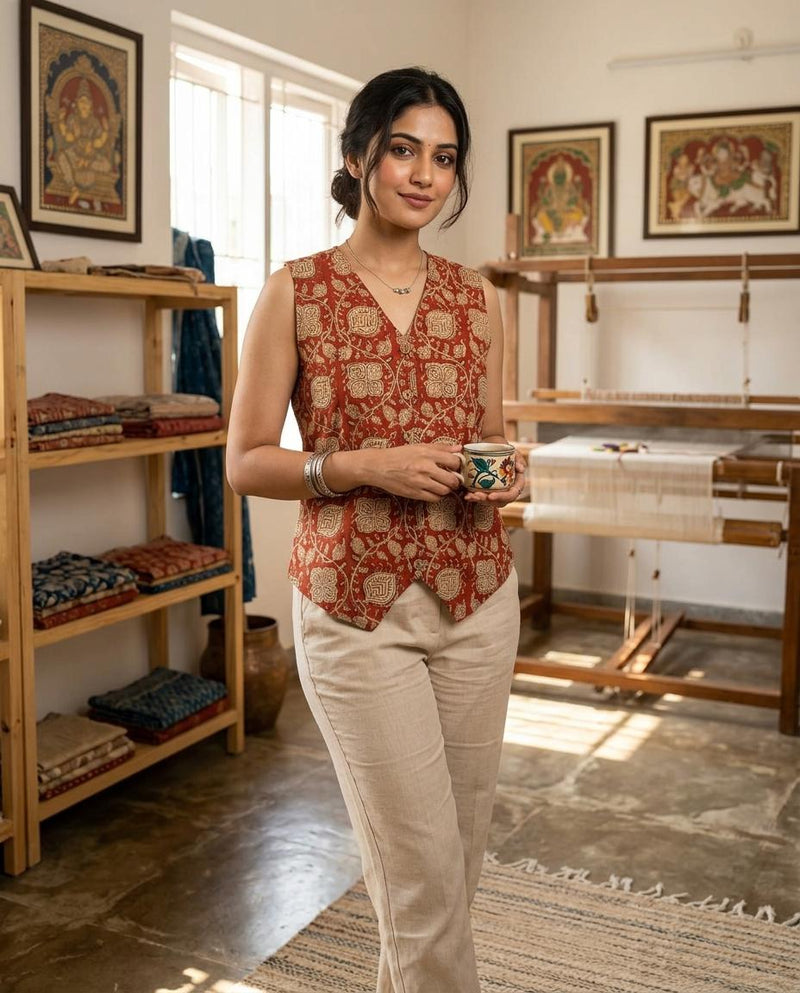Terra Cotta Tiles Waist Coat Top