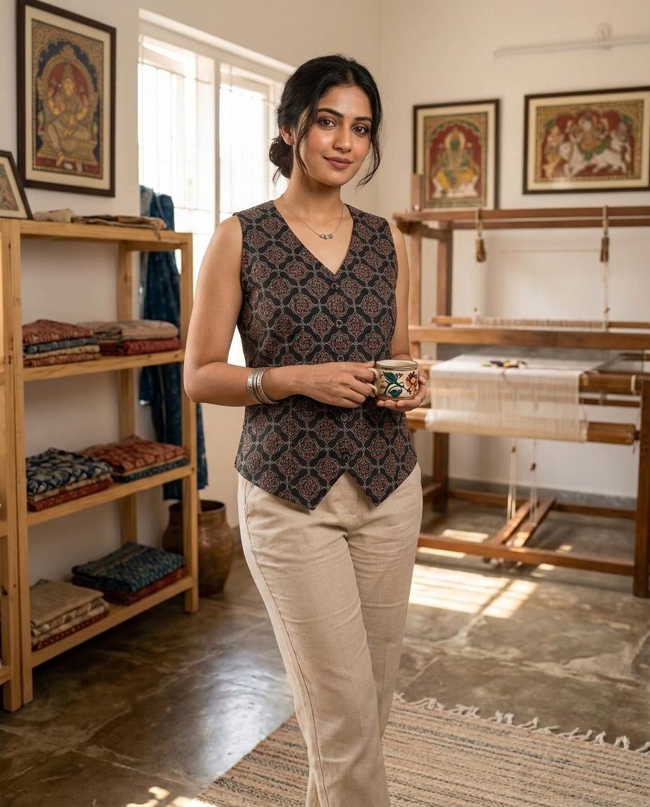 Ajrakh After Dark Waist Coat Top