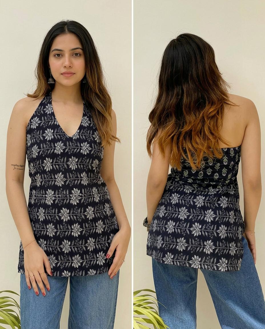 Midnight Garland Halter neck Top