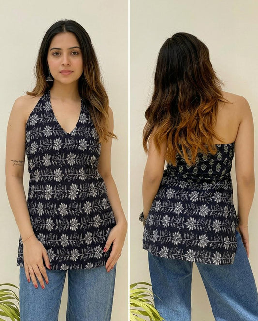 Midnight Garland Halter neck Top