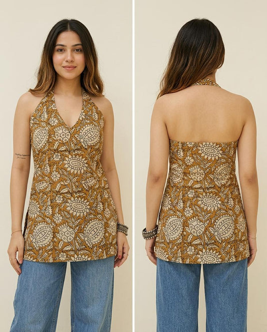 Golden Jungle Halter Neck Top