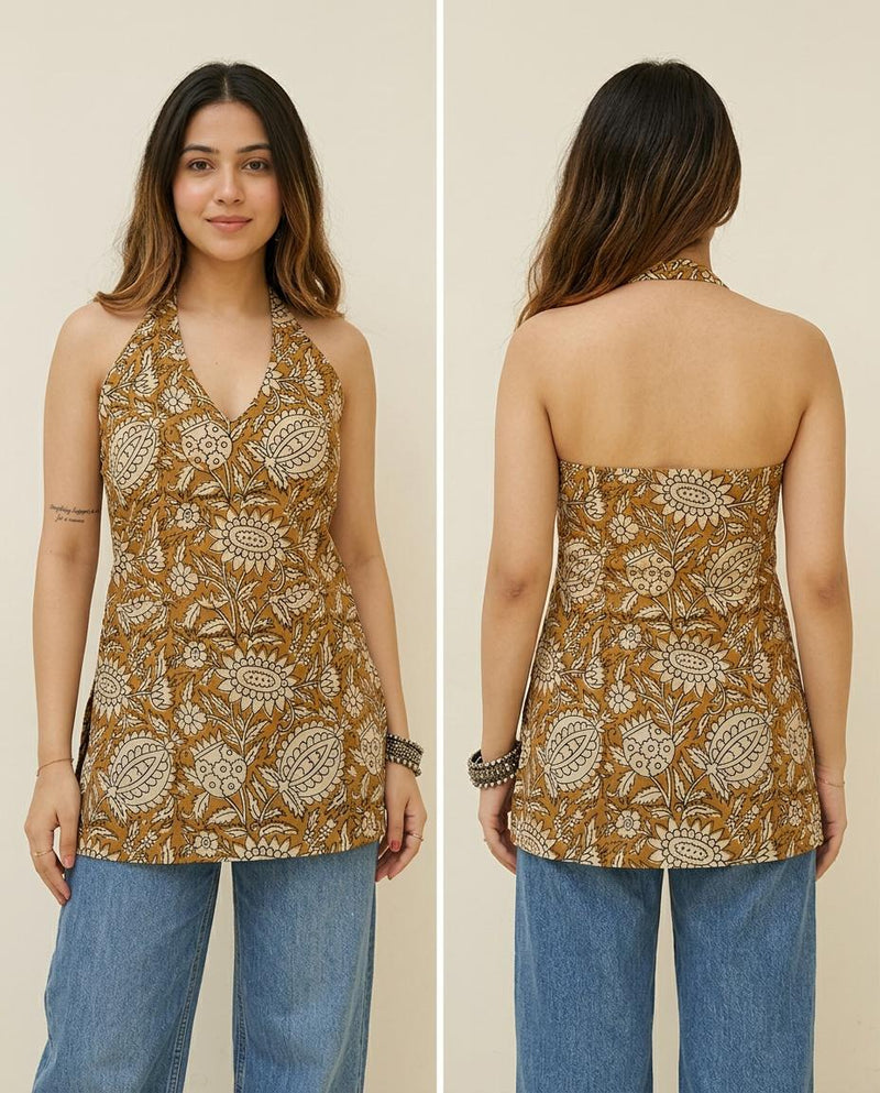 Golden Jungle Halter Neck Top