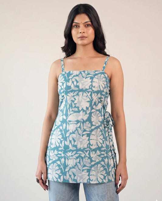 Aqua Petal Sphagetti Top