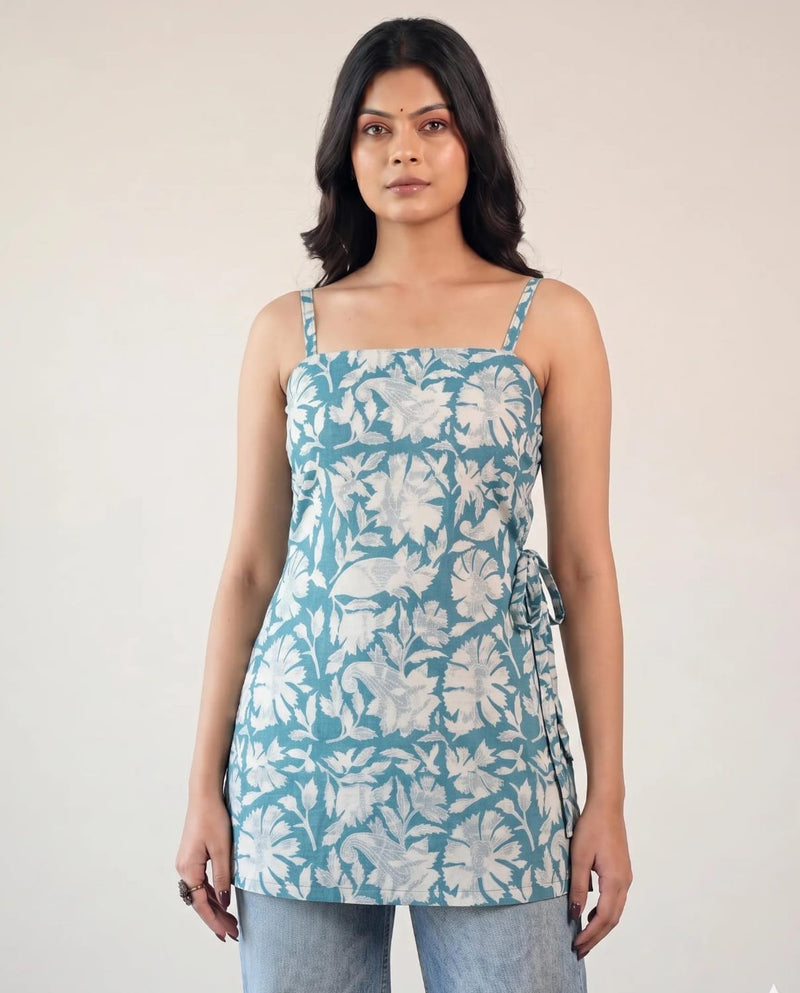 Aqua Petal Sphagetti Top