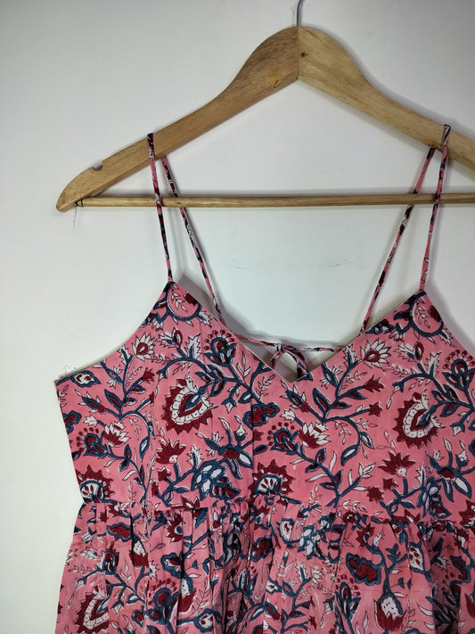 Midnight Petals Cotton Noodle Strap Top