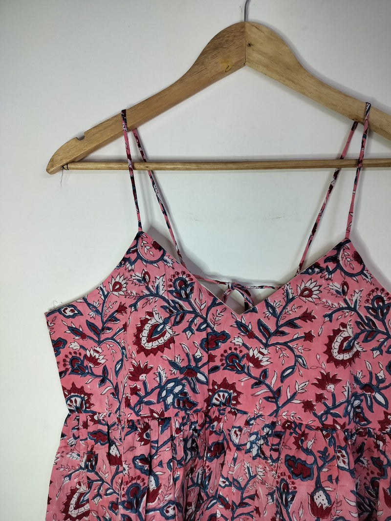 Midnight Petals Cotton Noodle Strap Top