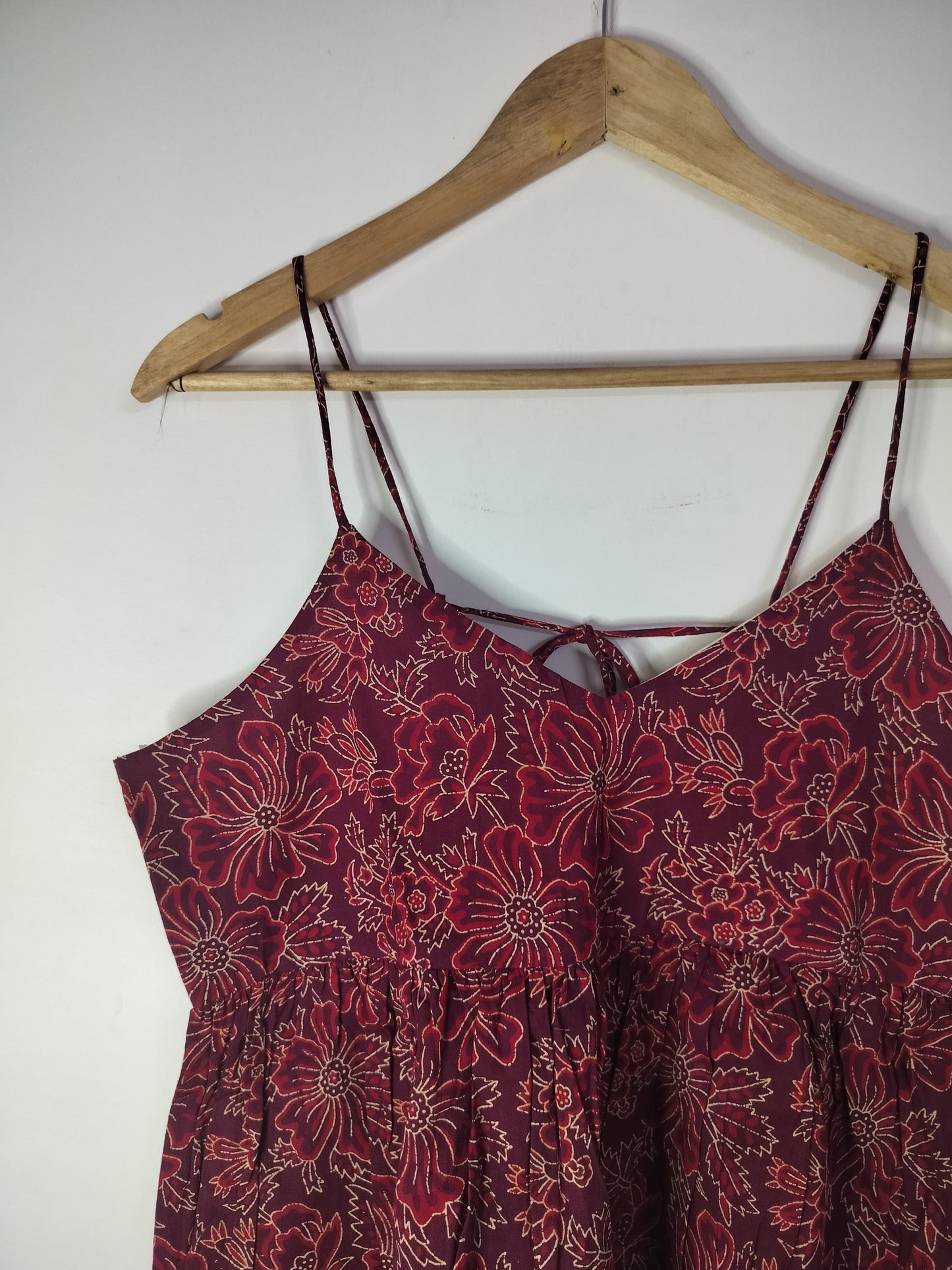 Wine Blossom Cotton Noodle Strap Top