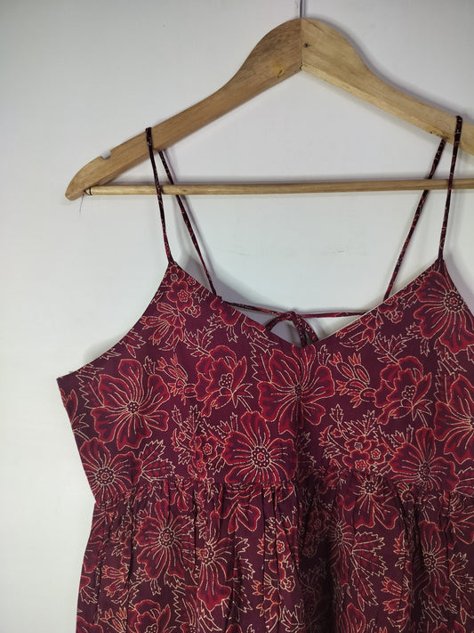 Wine Blossom Cotton Noodle Strap Top