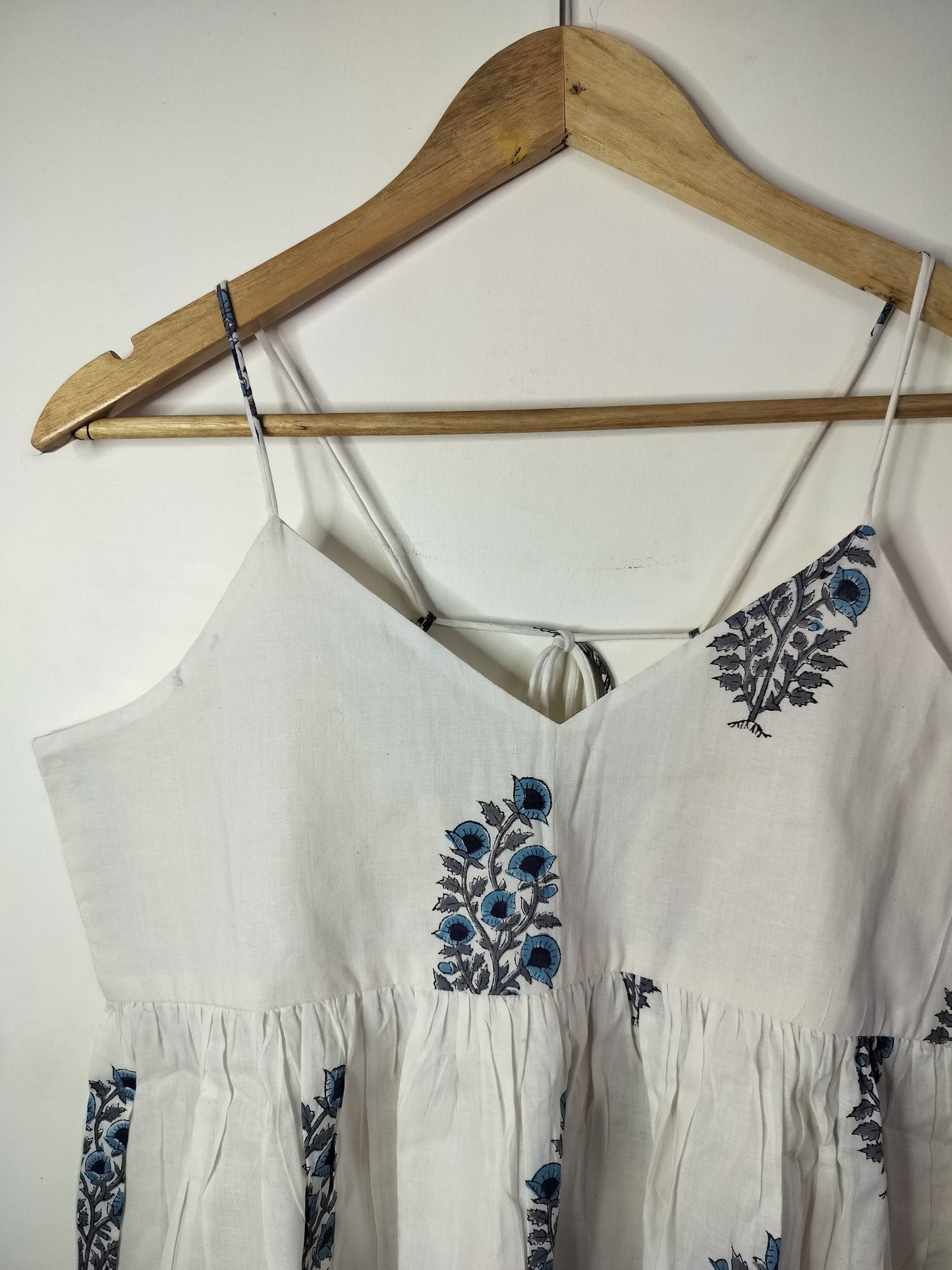 Indigo Blossom Cotton Noodle Strap Top