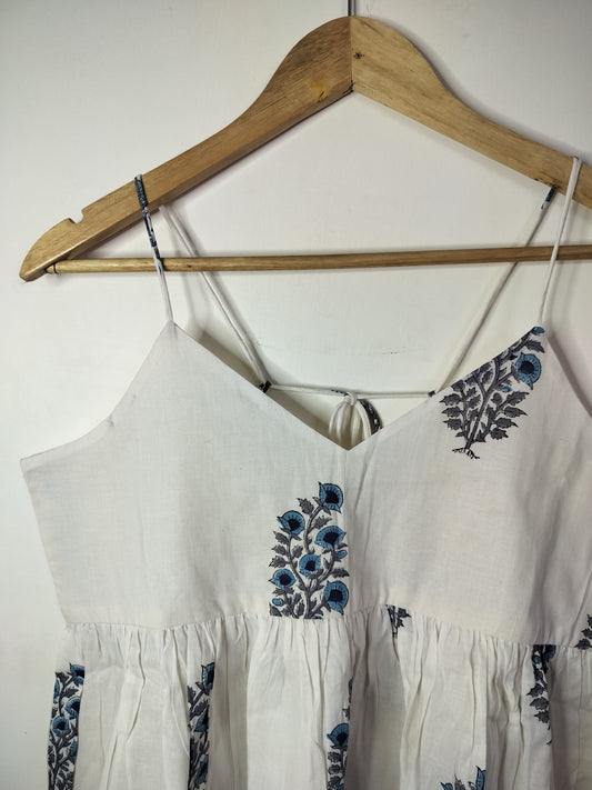 Indigo Blossom Cotton Noodle Strap Top