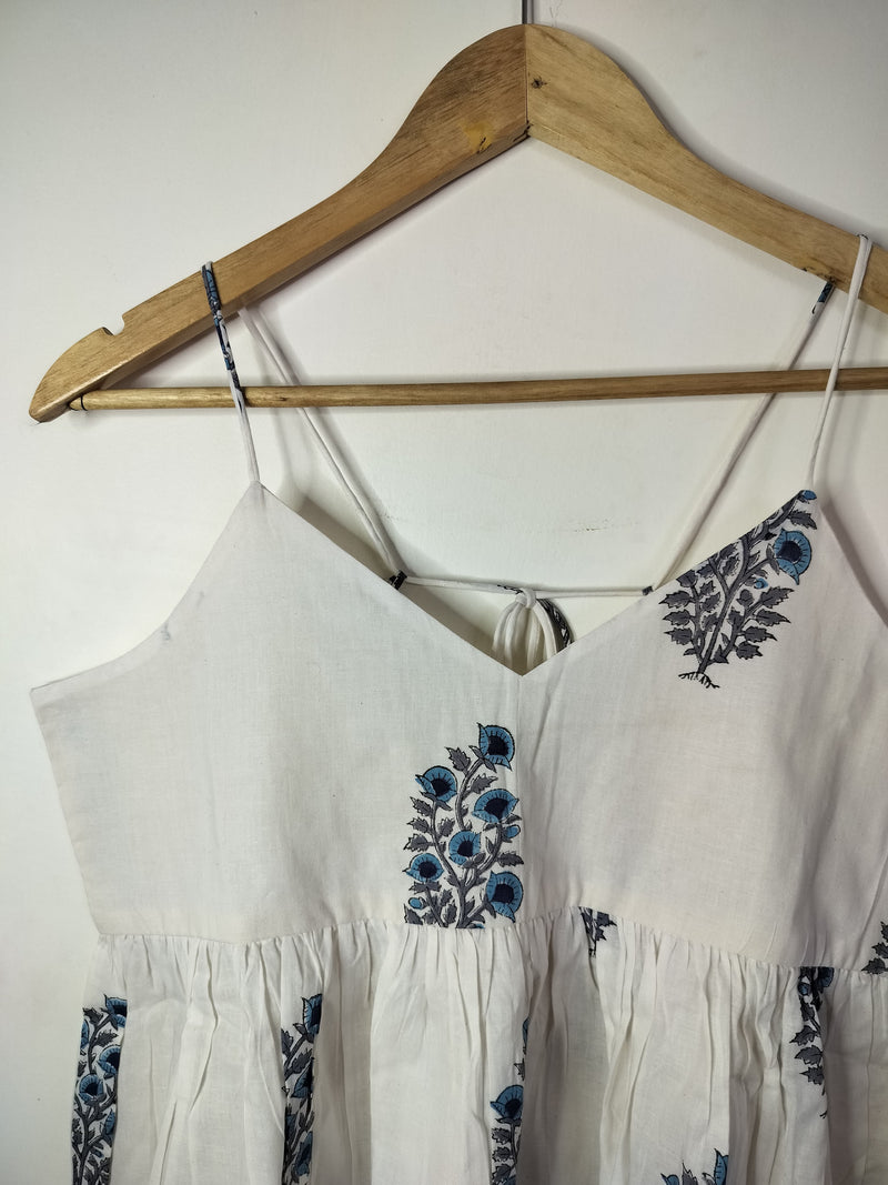 Indigo Blossom Cotton Noodle Strap Top