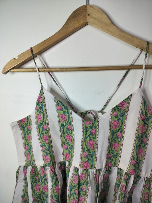 Green Garland Bloom Cotton Noodle Strap Top