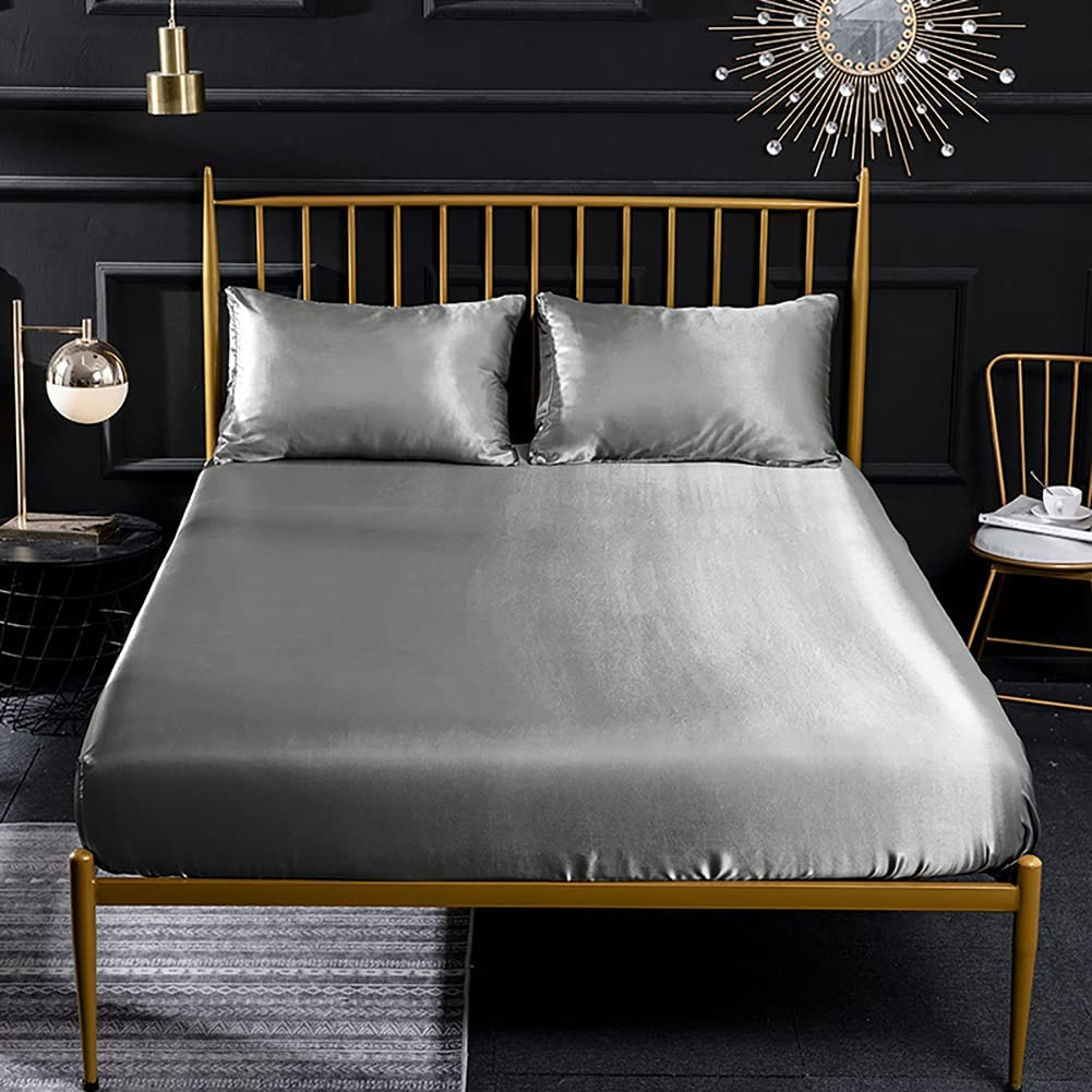 Satin Elastic Fitted Sheet & 2 Pillow Covers