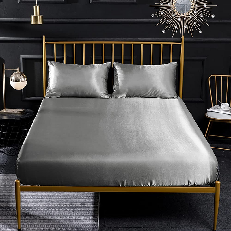 Satin Elastic Fitted Sheet & 2 Pillow Covers